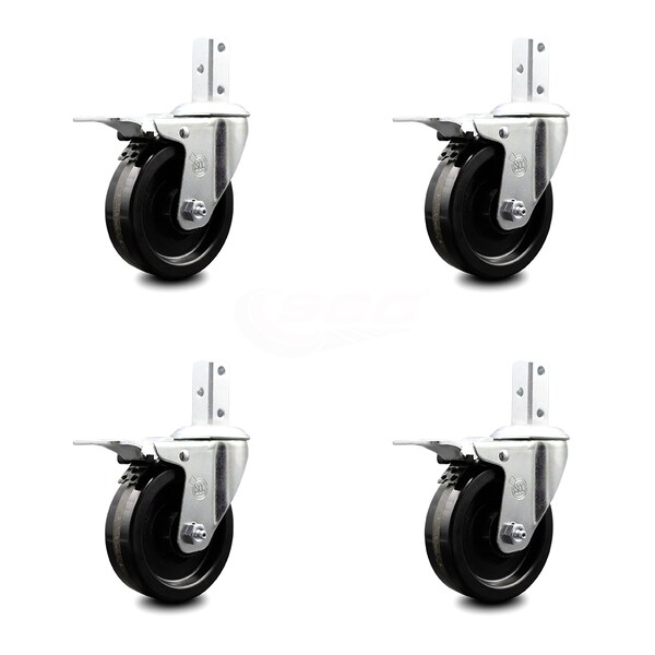 4 Inch Phenolic Wheel Swivel 3/4 Inch Square Stem Caster Set Total Lock Brake